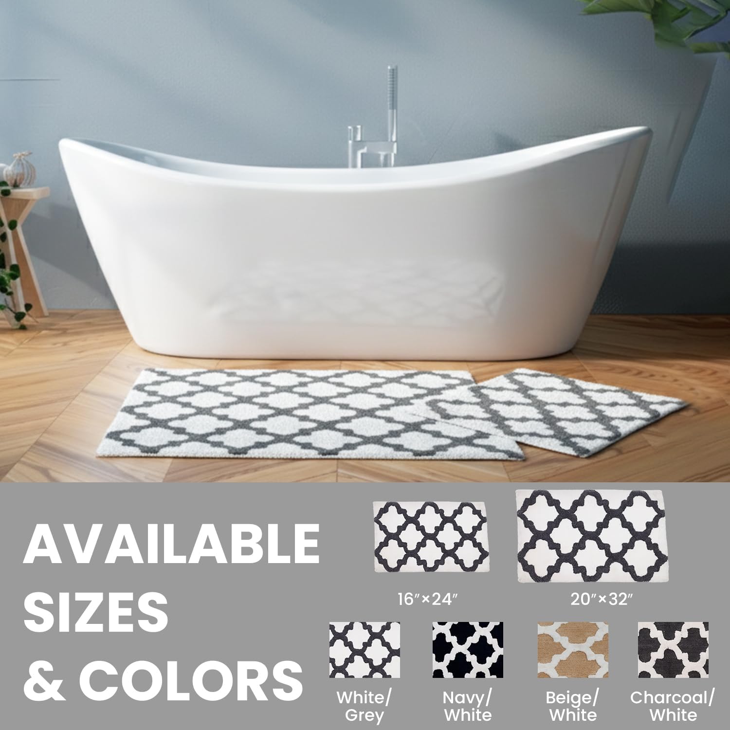 C23 Bathroom Rug Set of 2, Soft Plush Tufted Cotton/Polyester Bath Mats, 2200 GSM Thick Absorbent Quick Dry Rugs with Non Slip Backing for Shower, Kitchen & Living Room Decor (1'.8"x2'.8" & 1'.4"x2')