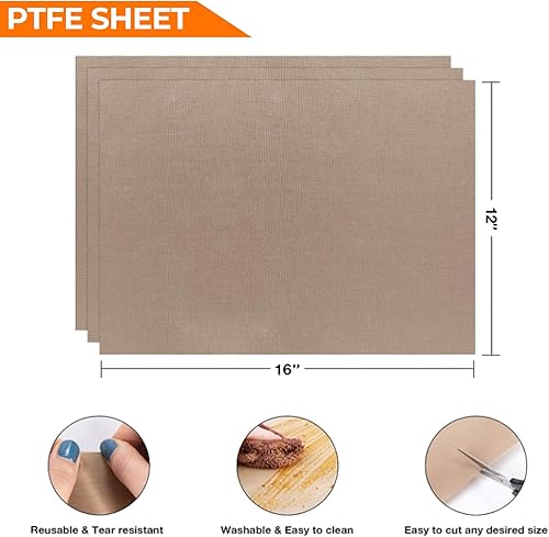Miniatura 3 de Paquete de 3 hojas de PTFE para prensa de calor, hojas de PTFE antiadherentes de 16 x 12 pulgadas, papel de transferencia de calor, lavable