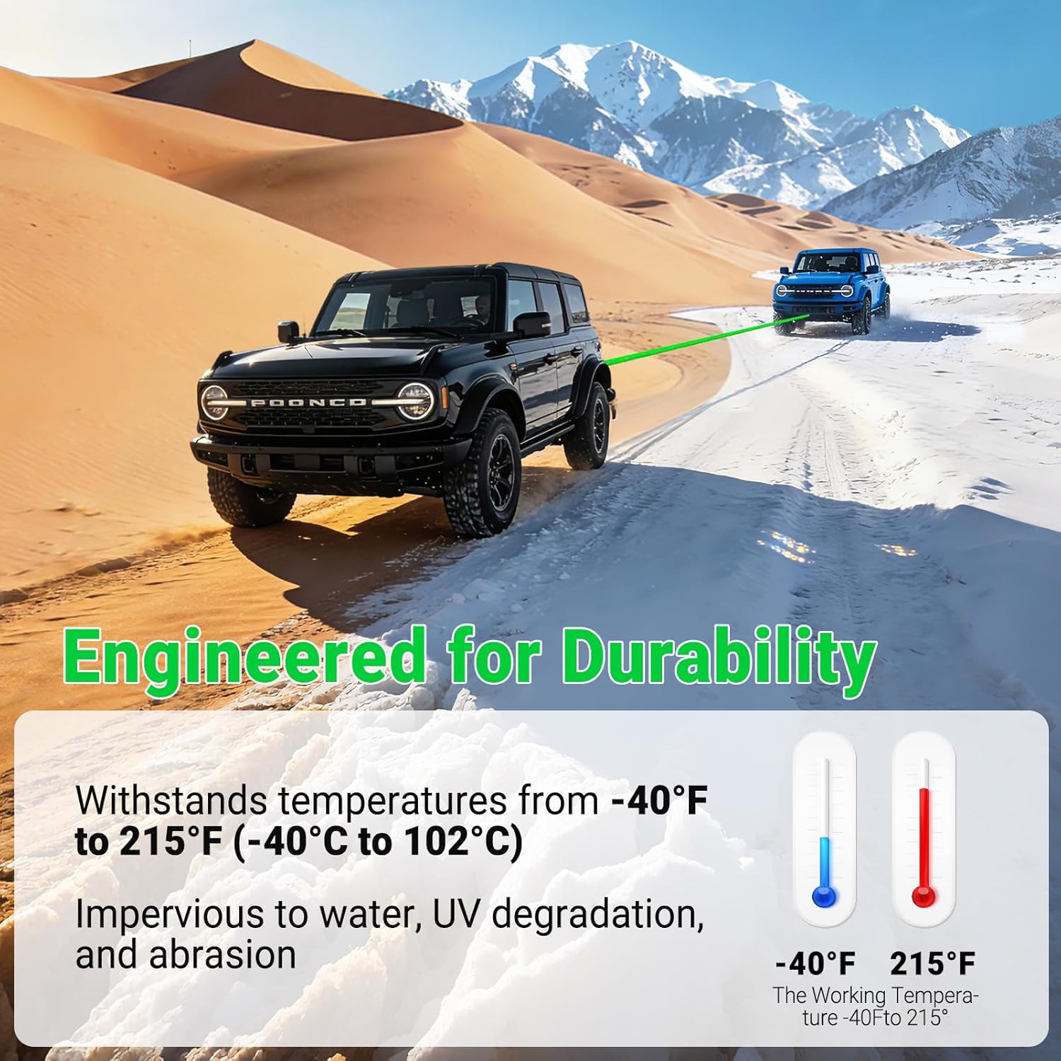 Kinetic Recovery Tow Rope 5/8" x 20ft, 38000lbs Snatch Strap,Heavy Duty Stretch Nylon Towing Ropes with 2pcs Soft Shackles for Offroad Vehicle,Jeep, SUV, ATV, UTV