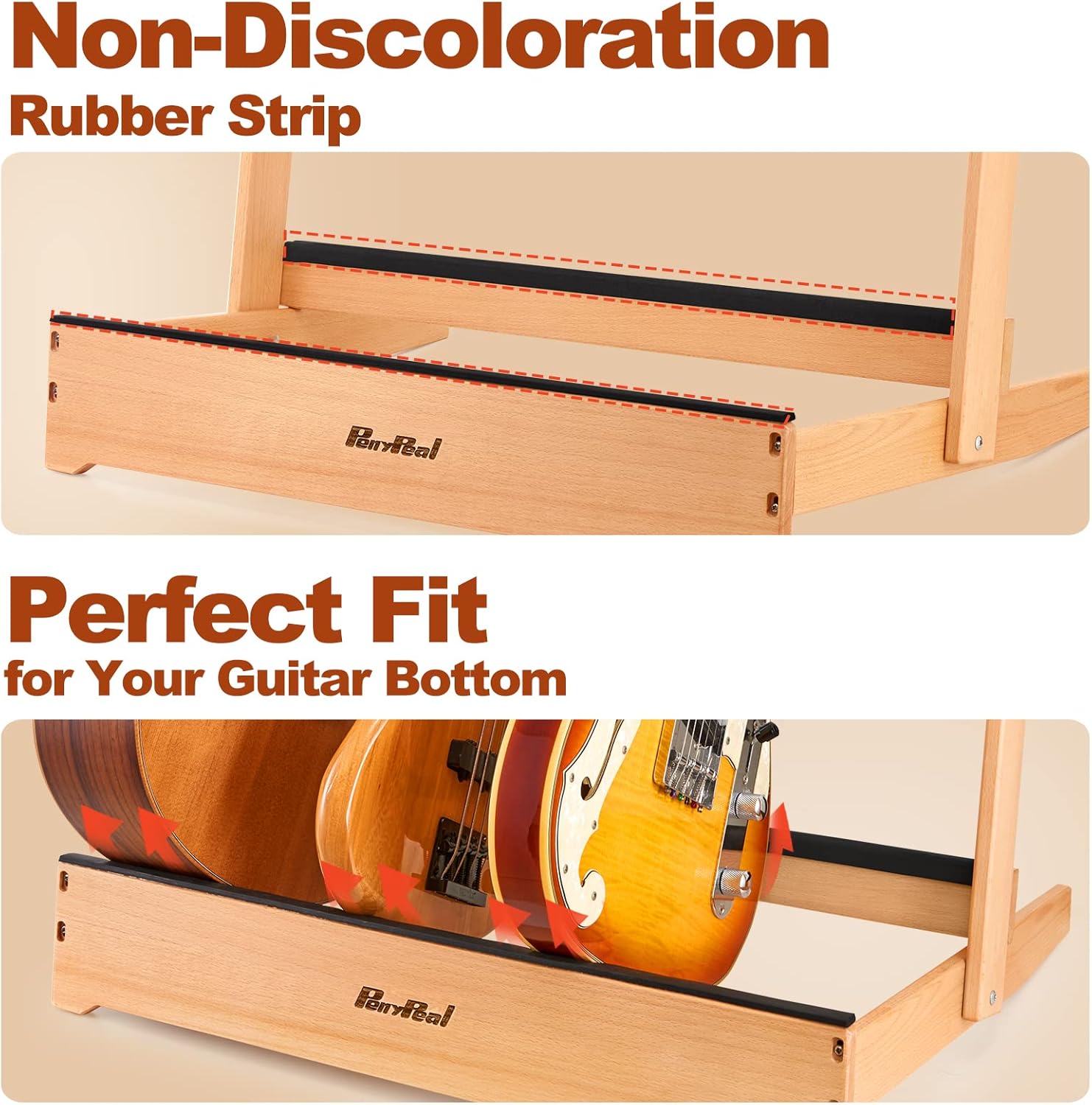 Penypeal Guitar Stand - Folding Design, Solid Beech Wood, Multiple Guitar Rack with Removable Retainers for Display and Storage