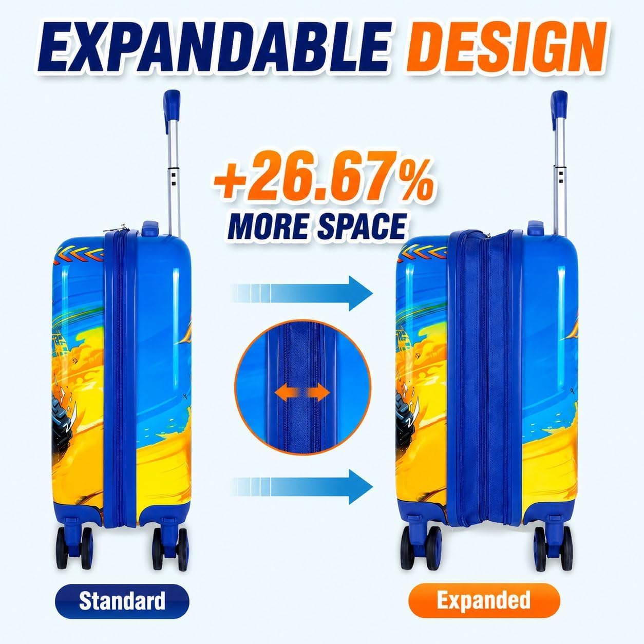Lightweight Hardshell Spinner Kids Luggage Set 2PCS with Wheels - Airplane Approved Carry-On Suitcase for Boys & Children Ages 3-10, Car Rolling Suitcases Set for Elementary Toddler Travel
