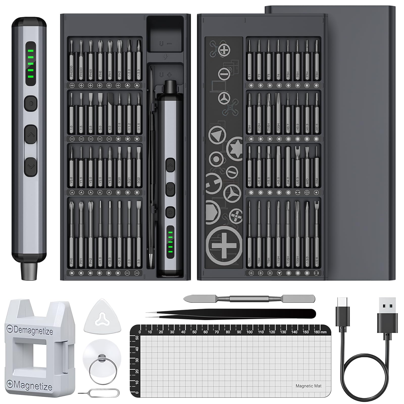 Mini tournevis électrique 3,7 V, ensemble de tournevis sans fil, tournevis électrique de précision 72 en 1, embouts magnétiques, kit d'outils de réparation portable rechargeable pour appareils