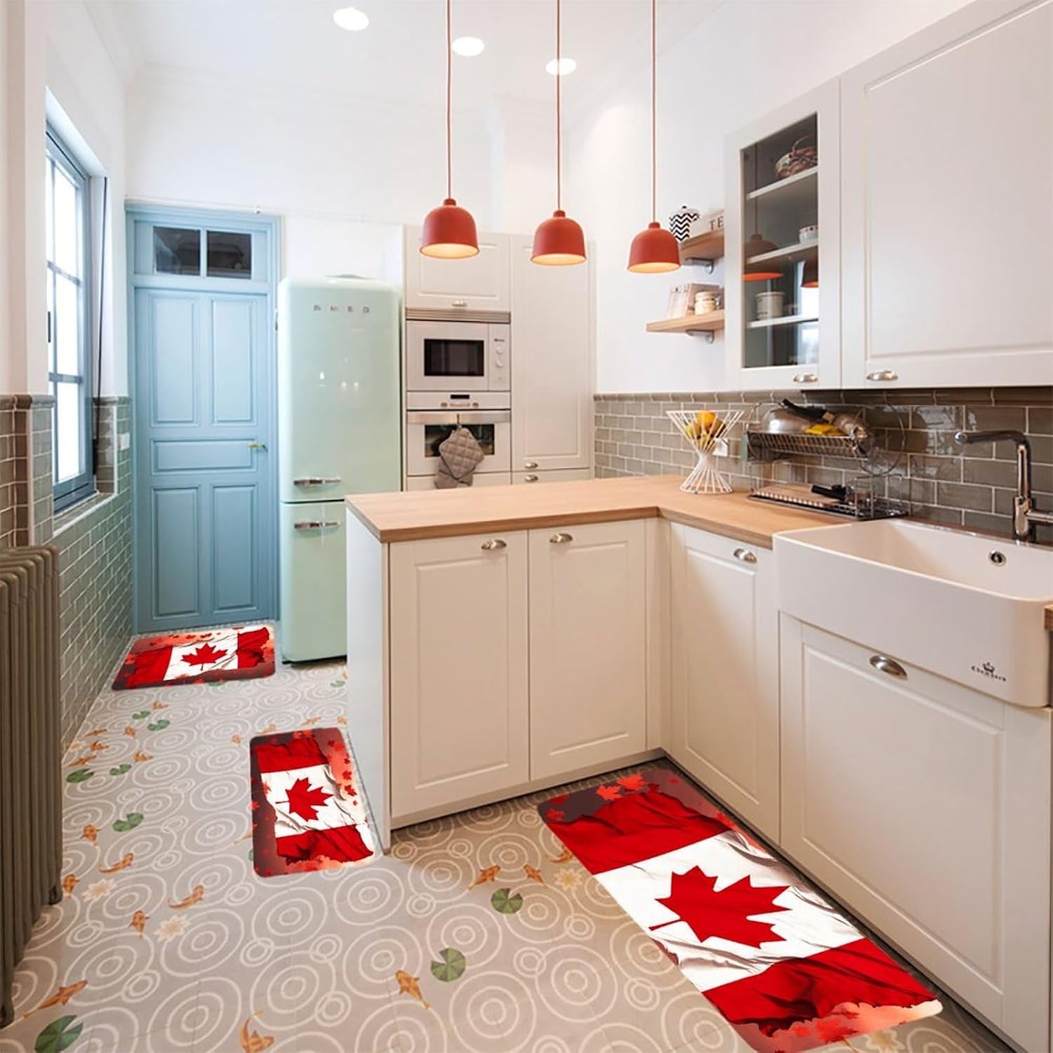 Canadian Flag Kitchen Mats for Floor 3 Pcs Kitchen Rugs