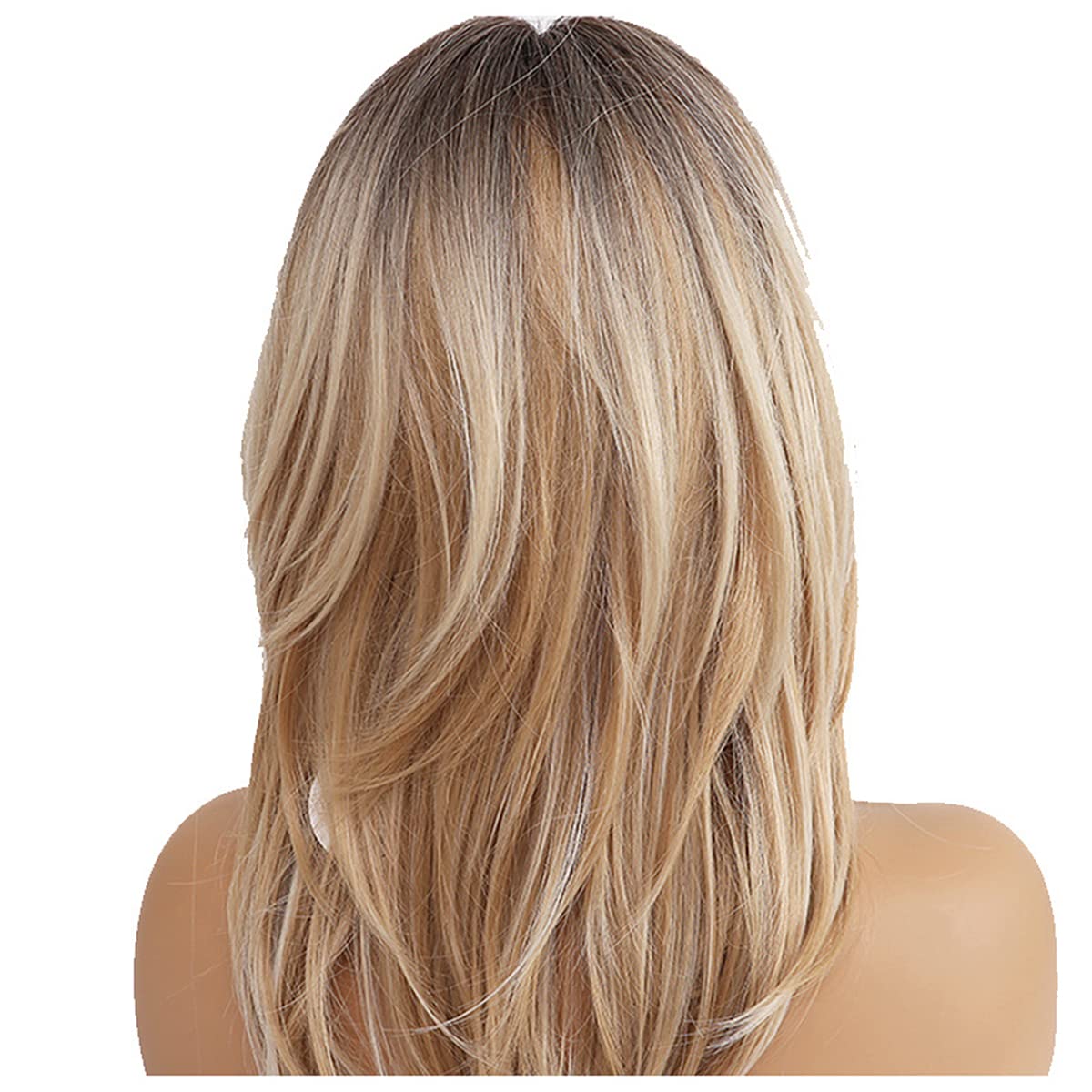Long Curly Brown Wig 18 Inch Light Blonde Hair Wigs Synthetic Layered Long for White Women Girls with Dark Roots - Image 2