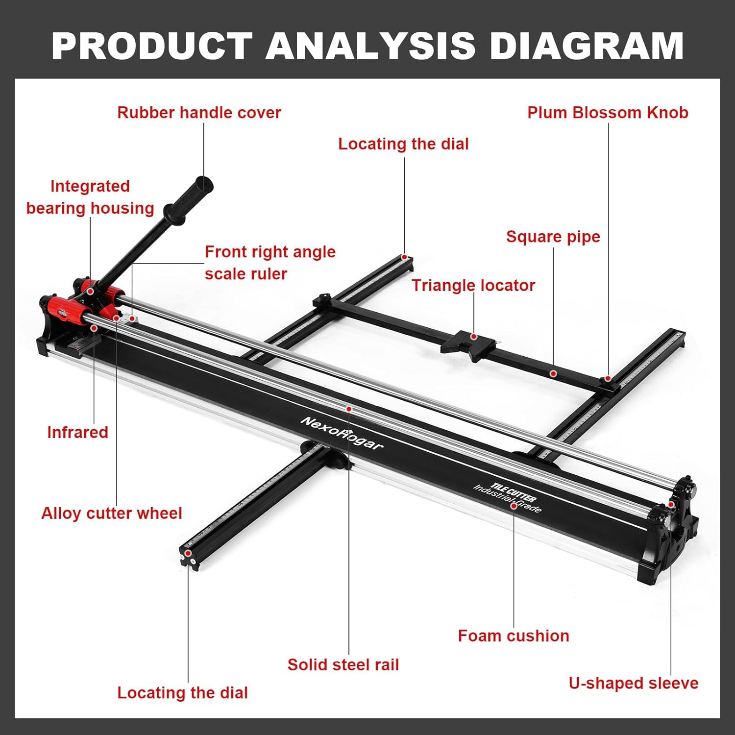 1200mm Professional Manual Tile Cutter - Heavy Duty Dual-Rail Porcelain & Floor Tile Cutting Machine with Aluminum Bearing Block & Precision Scale Disc-Cuts Tiles 5-16mm Thick for Home&Contractor Use