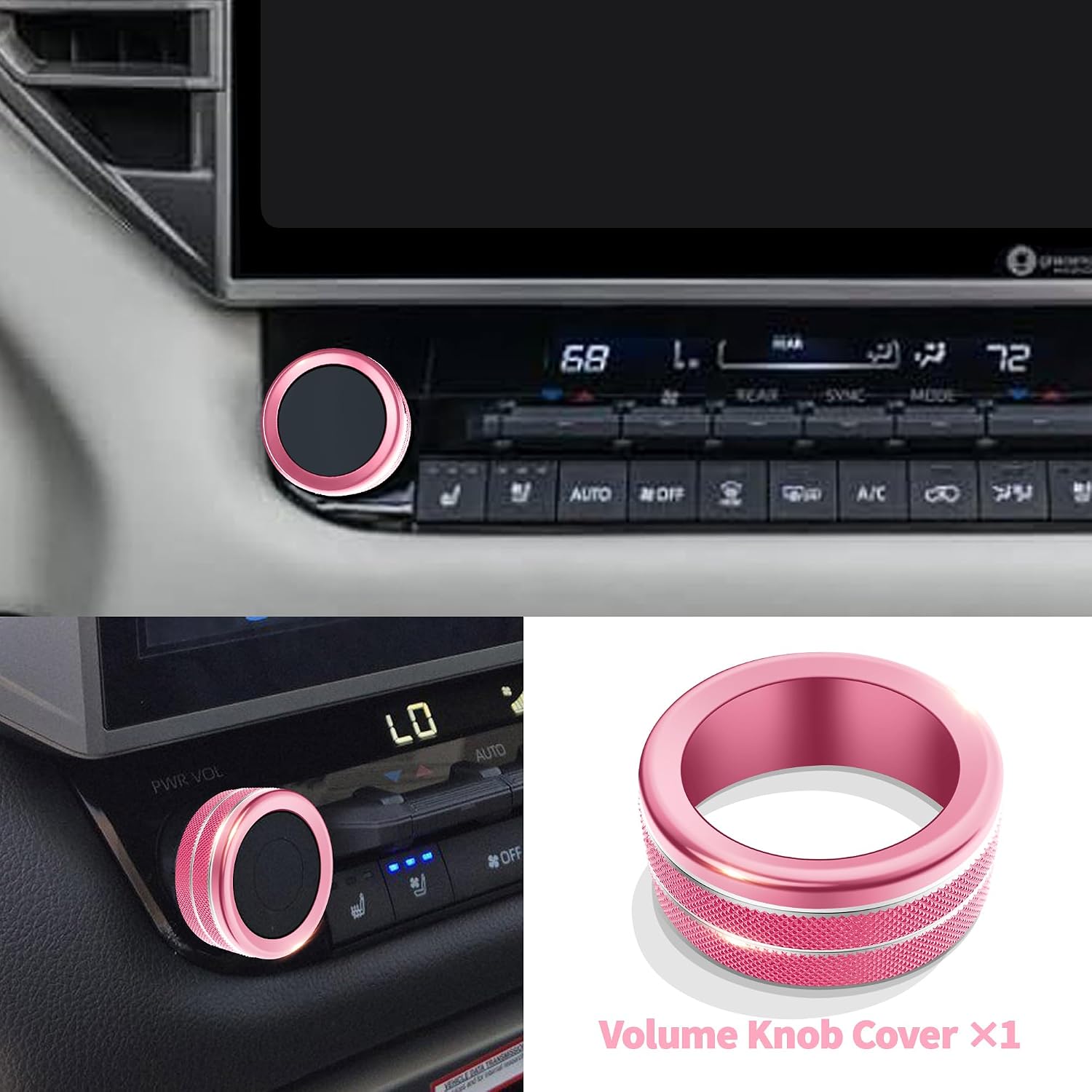 for Toyota Tundra 2022-2025 2026 & Sequoia 2023-2025 2026 Accessories, Polodunn Aluminum Alloy Knob Cover Trim 5-Piece/Set (Pink, Fit 14-inch Display Screen) - Push Start, 4WD, Volume & Rear Mirror