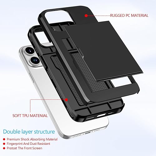 Miniatura 4 de Funda para teléfono compatible con iPhone 15 Pro con tarjetero de crédito, ranura para tarjetas de identificación, a prueba de golpes, funda de