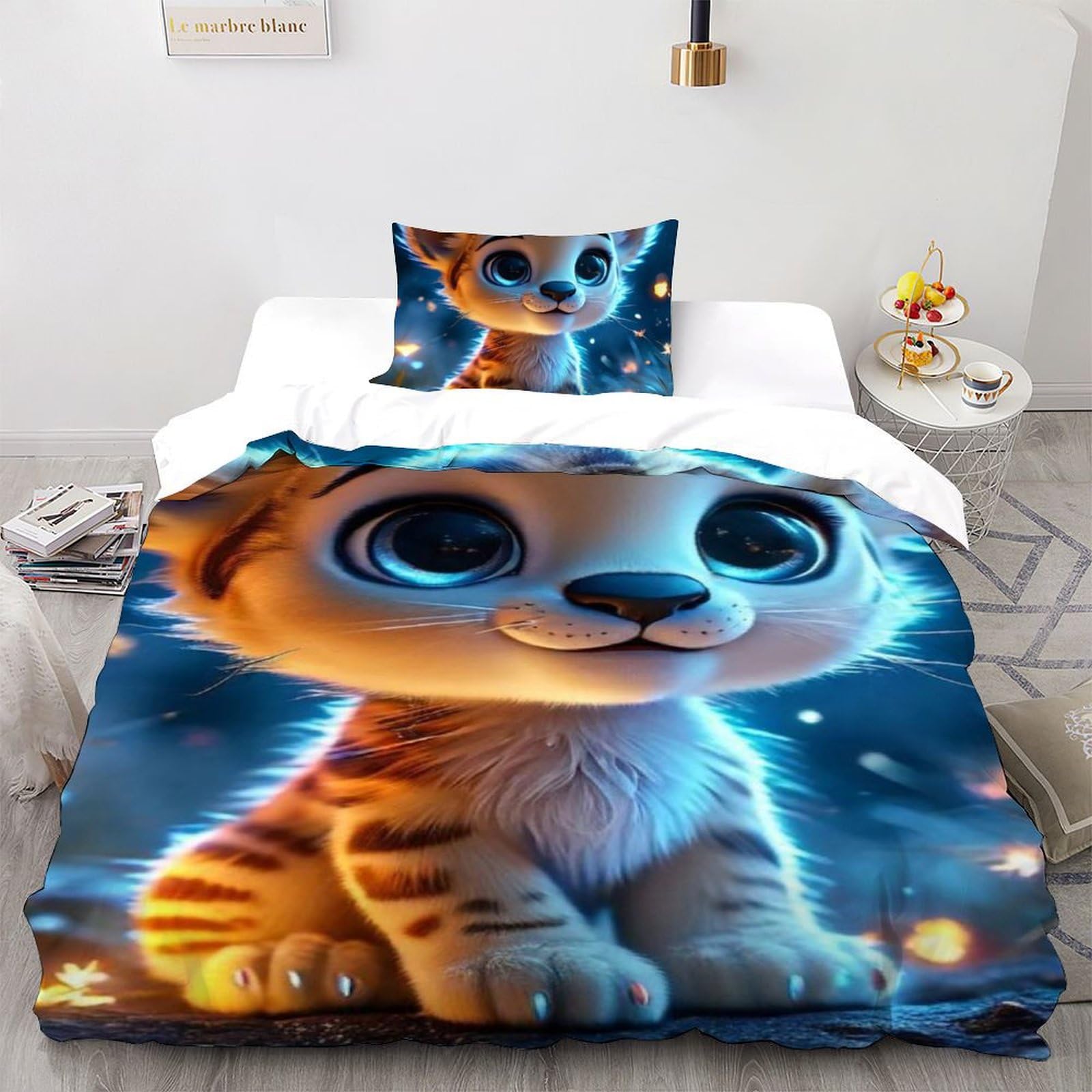 Housse de couette tigre japonais 135x200 anti-plis en microfibre pour lit d'ado