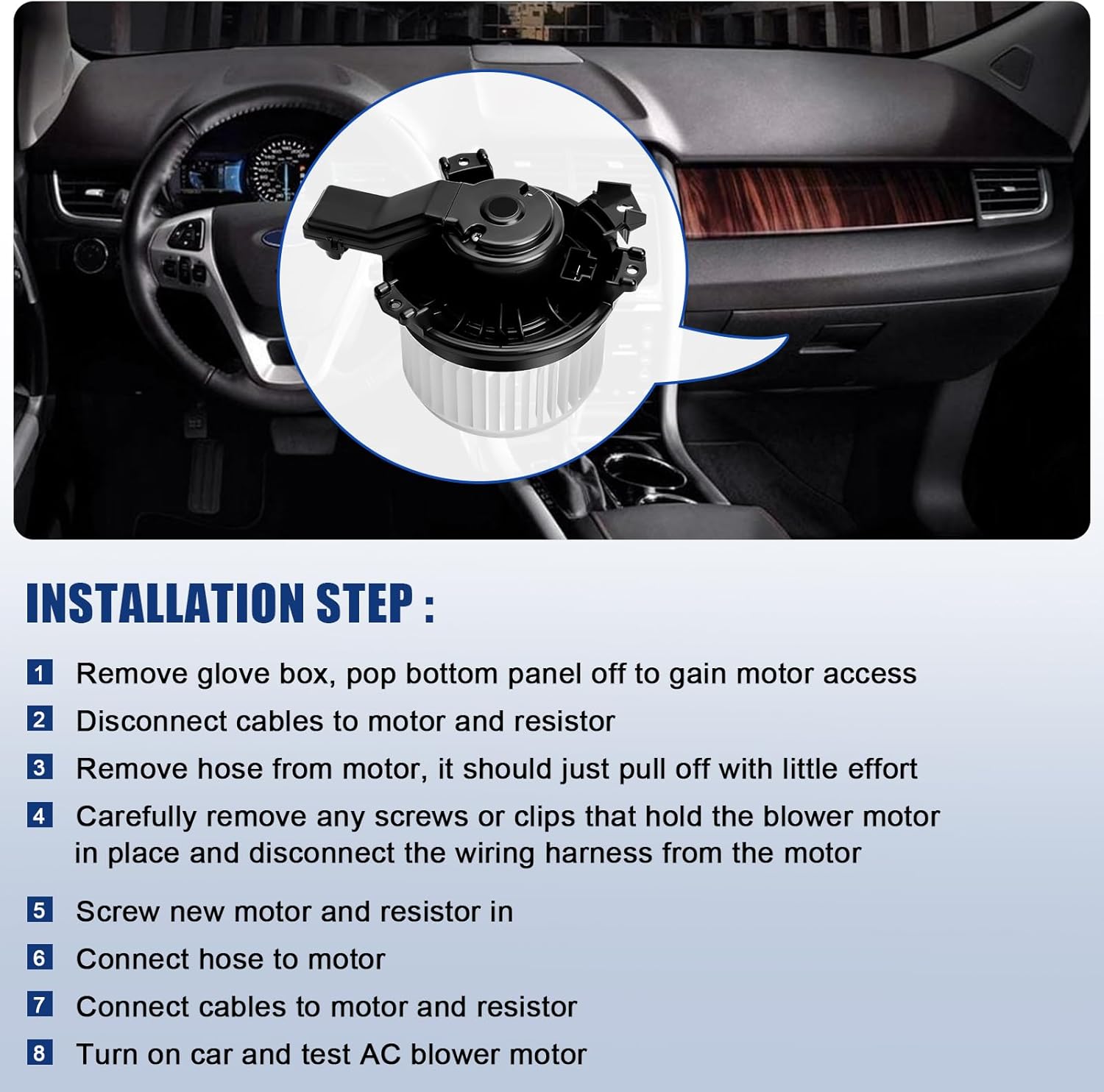 AC Blower Motor with Fan Cage Replacement Fits for 2015 2016 2017 2018 2019 Hyundai Sonata, Front HVAC Plastic Heater Blower Motor Replace 700326, 97113-C2000, 97113C2000