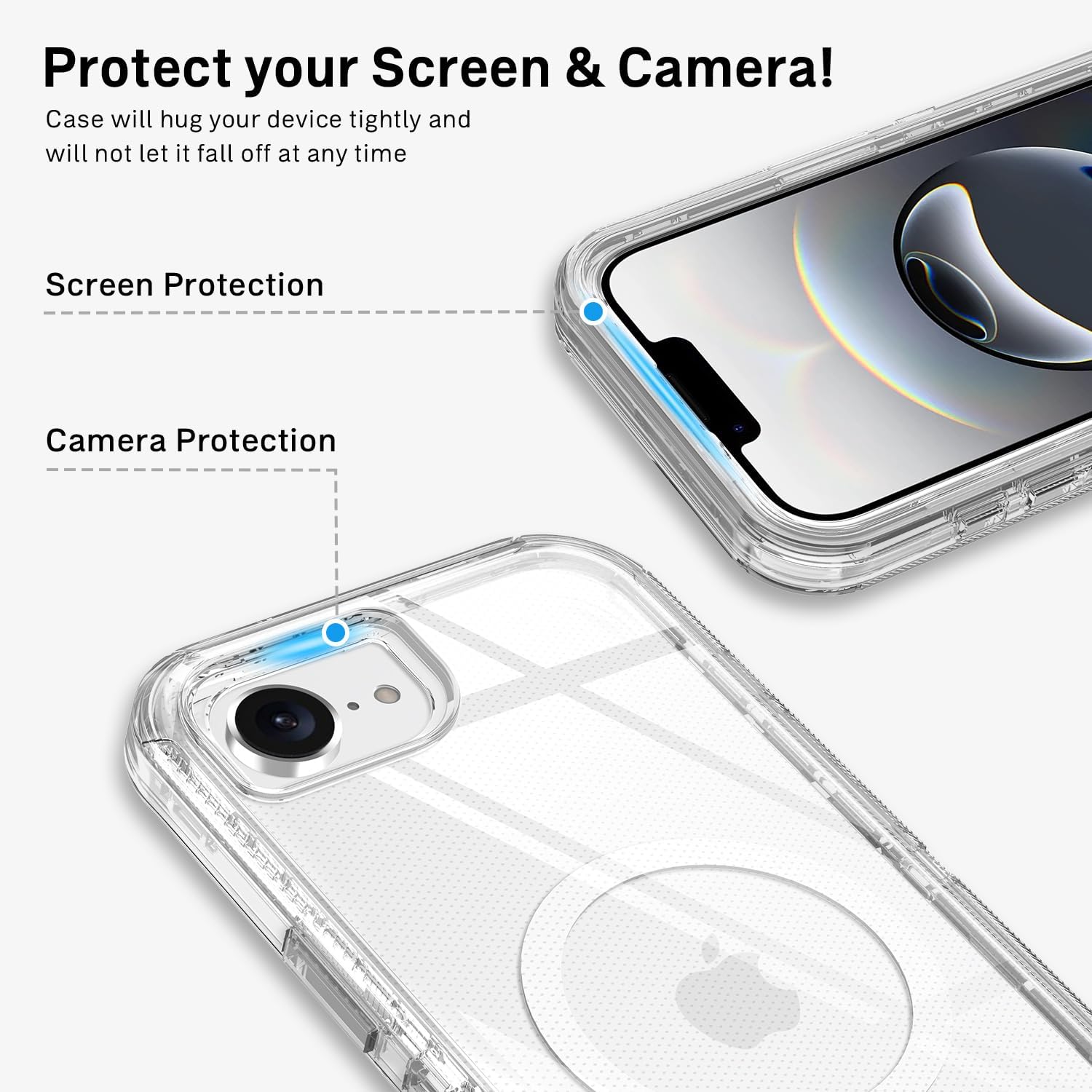 I-HONVA for iPhone 16e Case 2025 Clear [Non Yellowing] [Compatible with MagSafe] Shockproof 3-Layer Full Body Protection Rugged Heavy Duty Cover Case for Apple iPhone 16e 6.1",Clear - Image 4