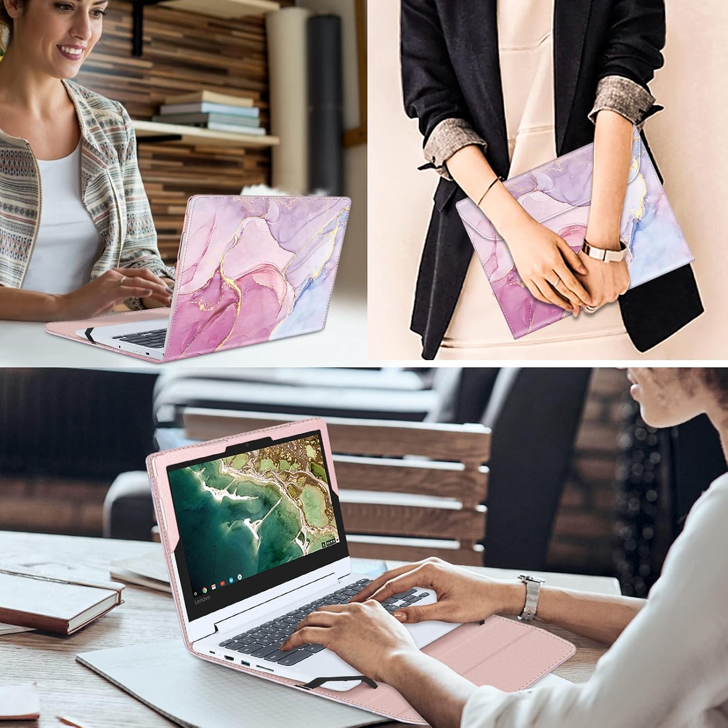 Fintie Sleeve Case for 11.6" Lenovo Chromebook Flex 3 / Lenovo Chromebook C330 - Premium PU Leather Portfolio Book Cover, Glittering Marble