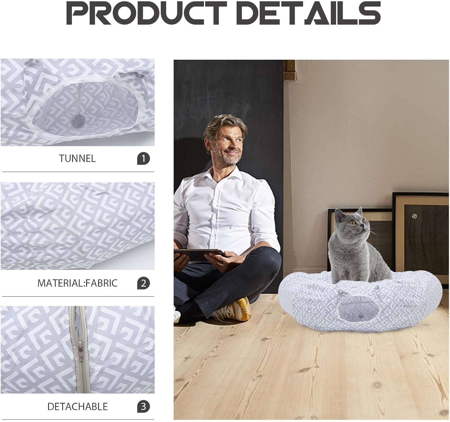 ORFOFE Cat Tunnel Bed Foldable Kitten Tunnel Donut Cave Indoor Cat Play Tube Sleeping Hideaway