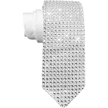 Men's Sequin Skinny Tie necktie Great for Weddings, Parties, Costumes, Halloween Sequin Sparkle Necktie White, 57inch