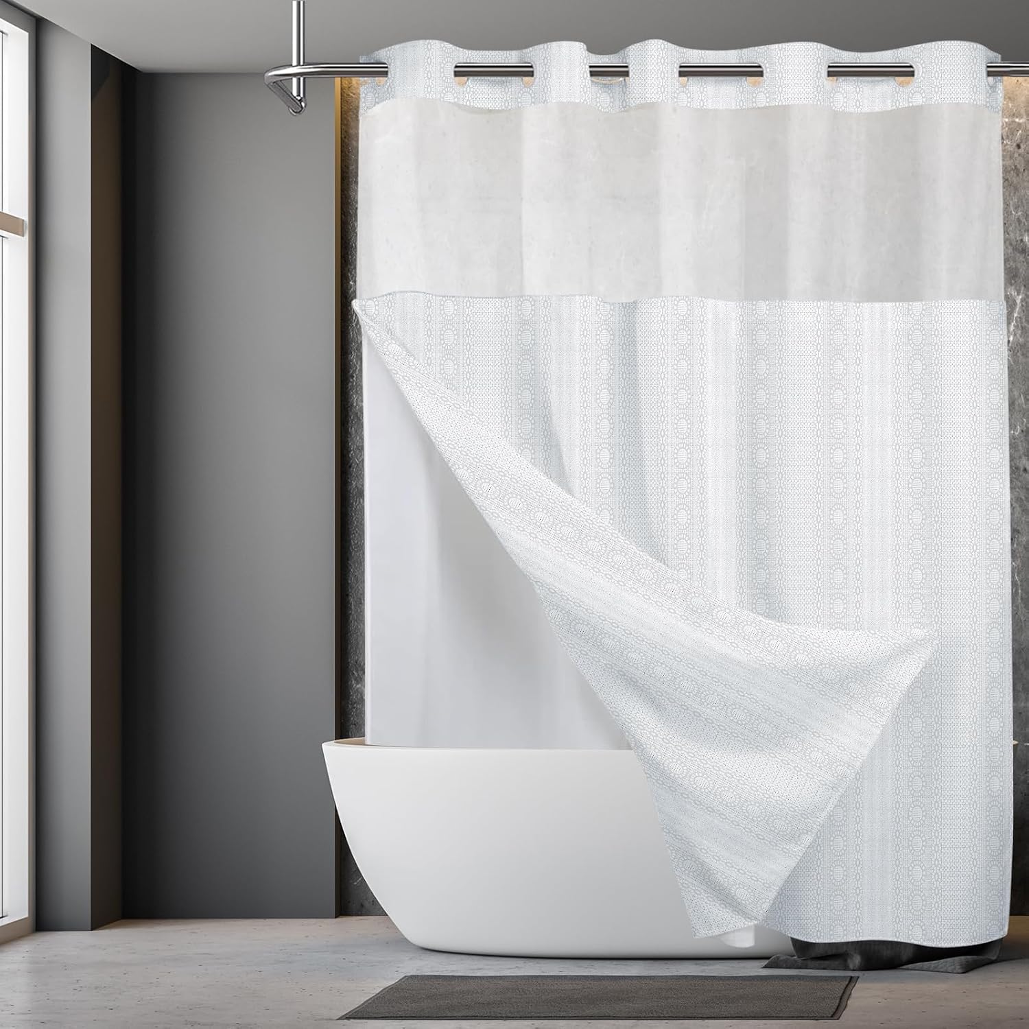 Amazon.com: TYTYUU No Hook Shower Curtain with Snap in Liner Set, White