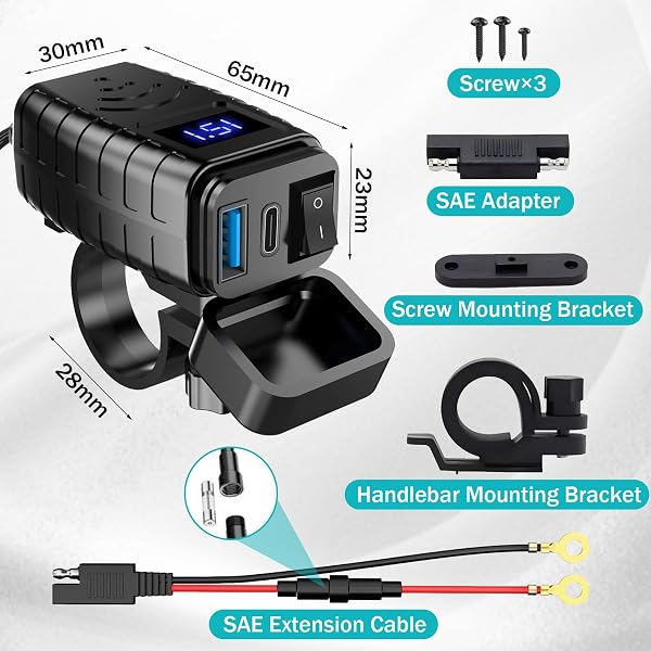 GothicBride USB Steckdose Motorrad Wasserdichtes Motorrad-USB-Ladegerät mit EIN-/Ausschalter und Quick Charge Type C Schnelltrenner Adapter für alle Telefon, Tablet (Blau) - 2