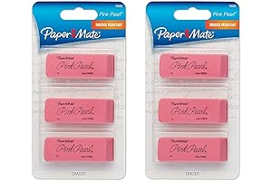 Paper Mate Pink Beveled Eraser - Medium, 3 Count (Pack of 2)