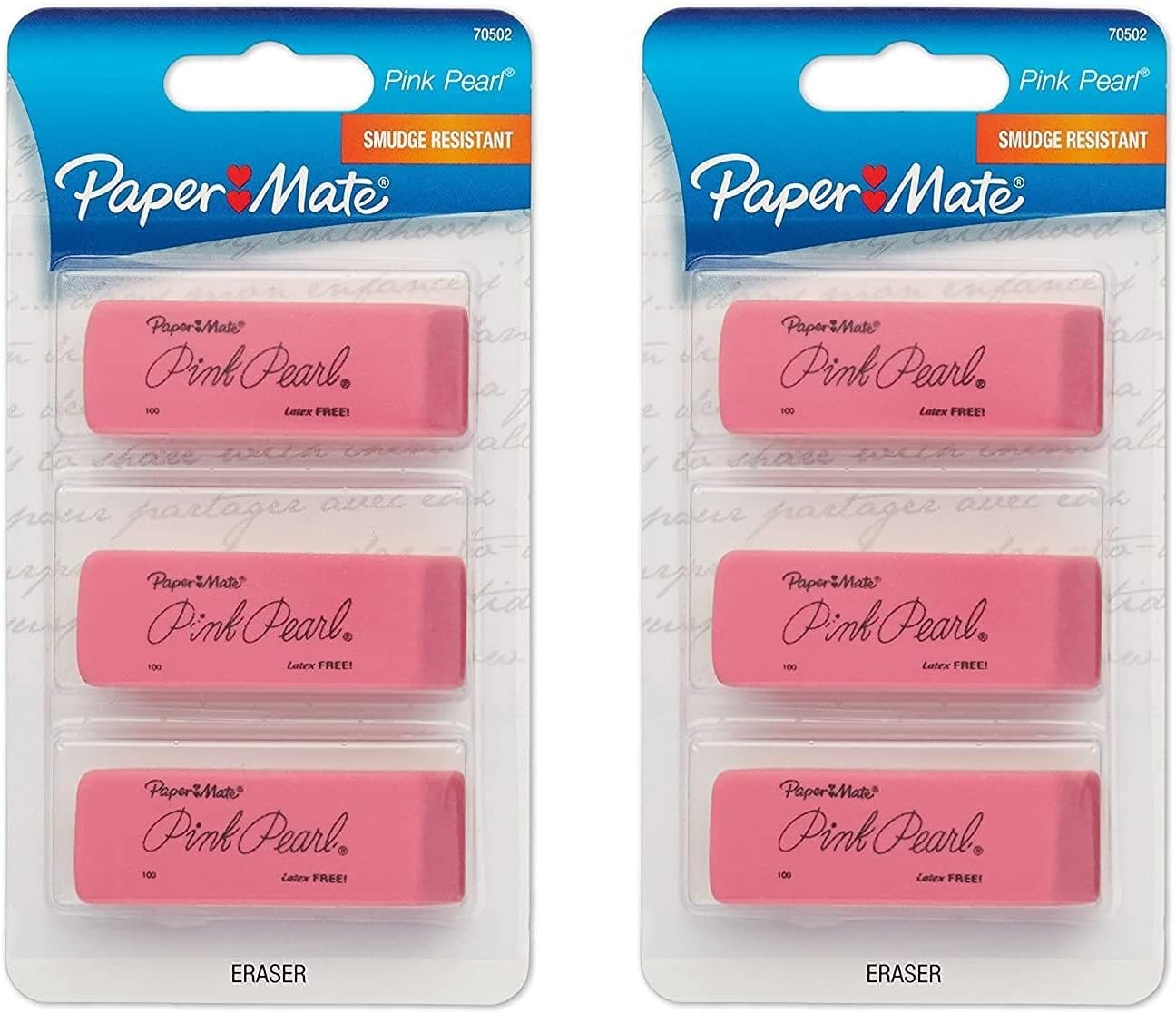 Paper Mate Pink Pearl Erasers, Medium, 3 Count 2-Pack