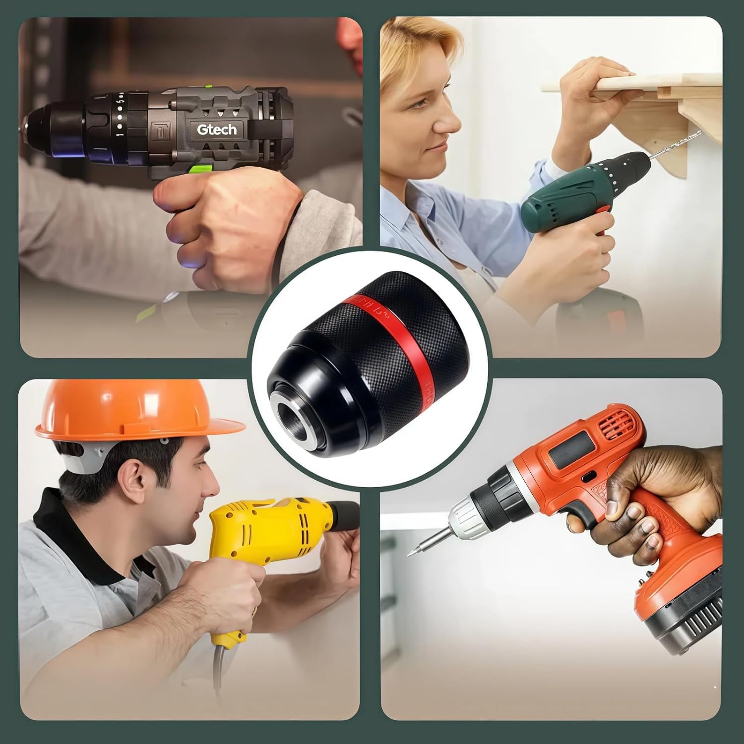 Multi-functional keyless drill chuck - For Miwaukii，1/2-20UNF Mount 1.5-13mm Self-tighten Drill Chuck，for Multiple Purposes,Including 1/4" Hex Shank,1/2" Impact Wrench Adapter ，3/8" SDS-Plus Shank