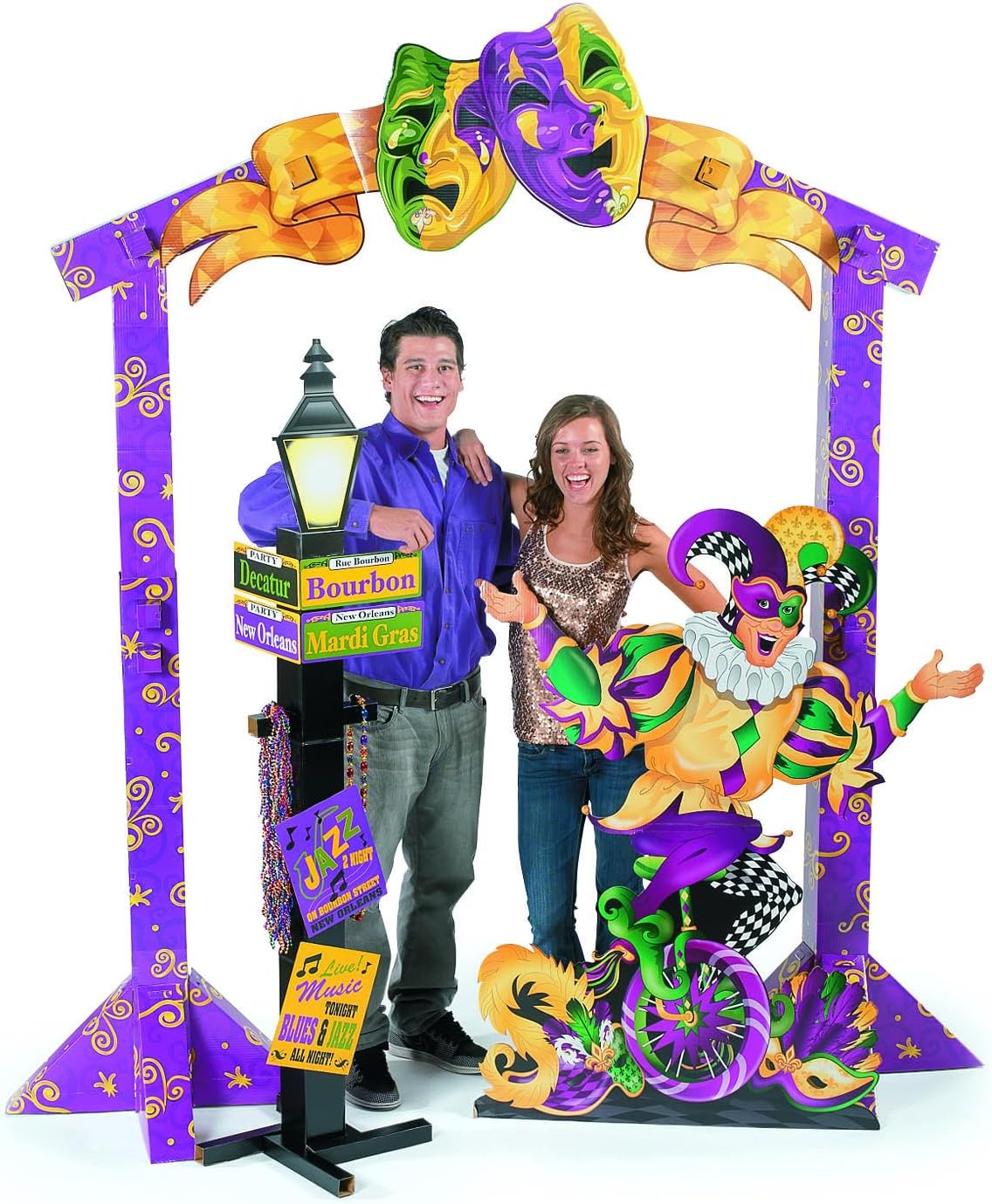 Fun Express 56" Mardi Gras Jester Cardboard Cutout Stand-Up - Life Size Decorations for Fat Tuesday Celebrations, Parade Float Supplies & Party Photo Booth Props | Professional-Grade Standee