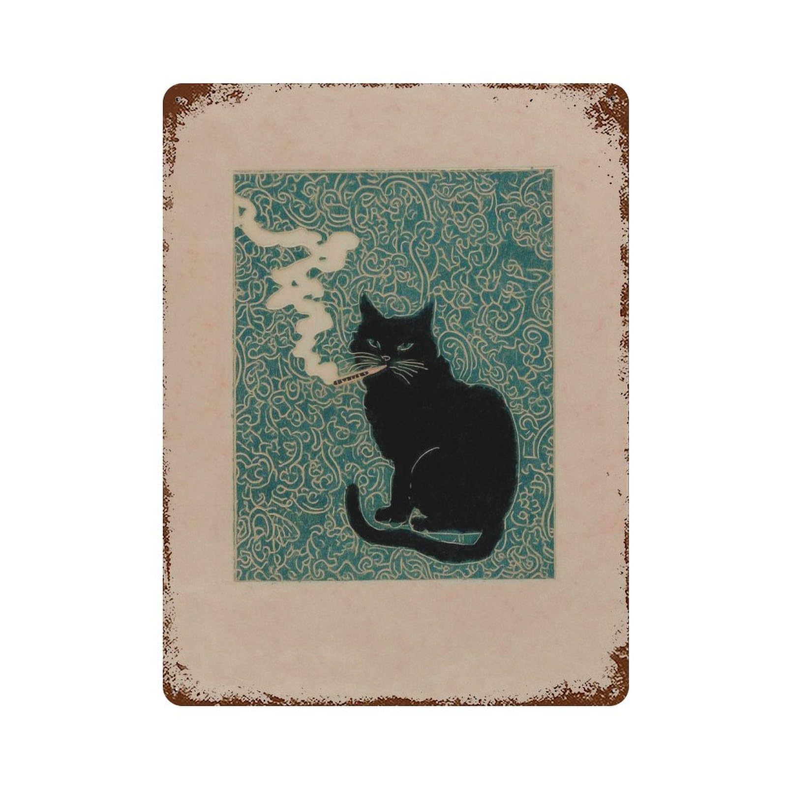 xiaoxiaoshen Smoking Cat Quirky Black Style Feline Cool Whimsical Work Wall Decor Art Metal Tin Poster Modern Home Decor Art Home Bar Shop Decorations Vintage Sign 40x30cm