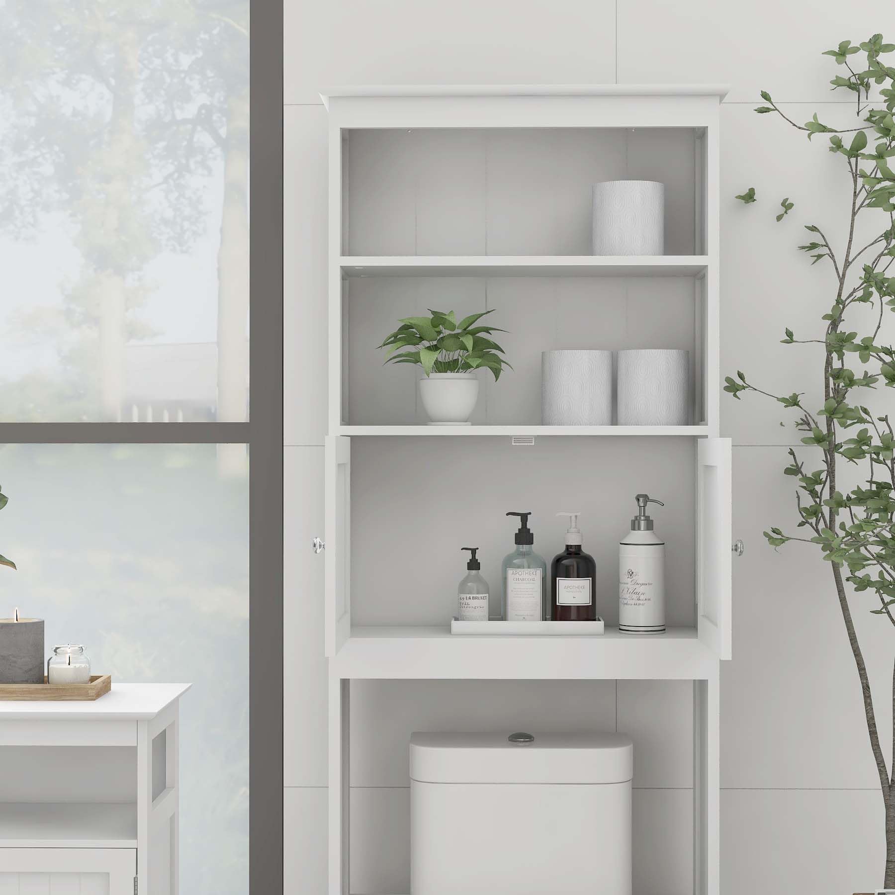 TOOBVEST Storage Sideboard Cabinet – White, 2 Doors, Solid Wood, Modern Console Table For Living Room - View #4