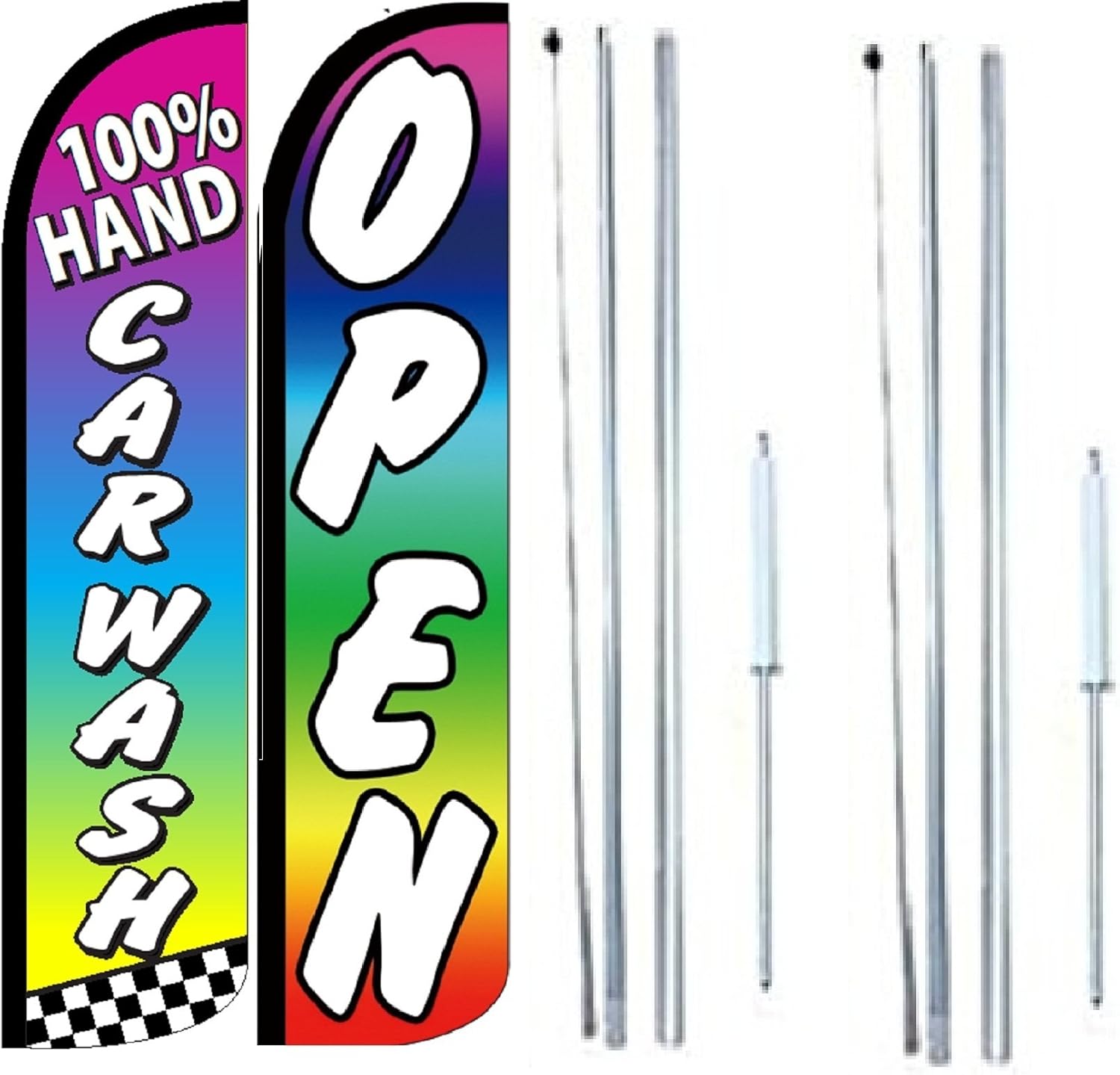 OnPoint Wares 100 HAND CAR WASH OPEN King Flag Sign With Complete Hybrid Pole set