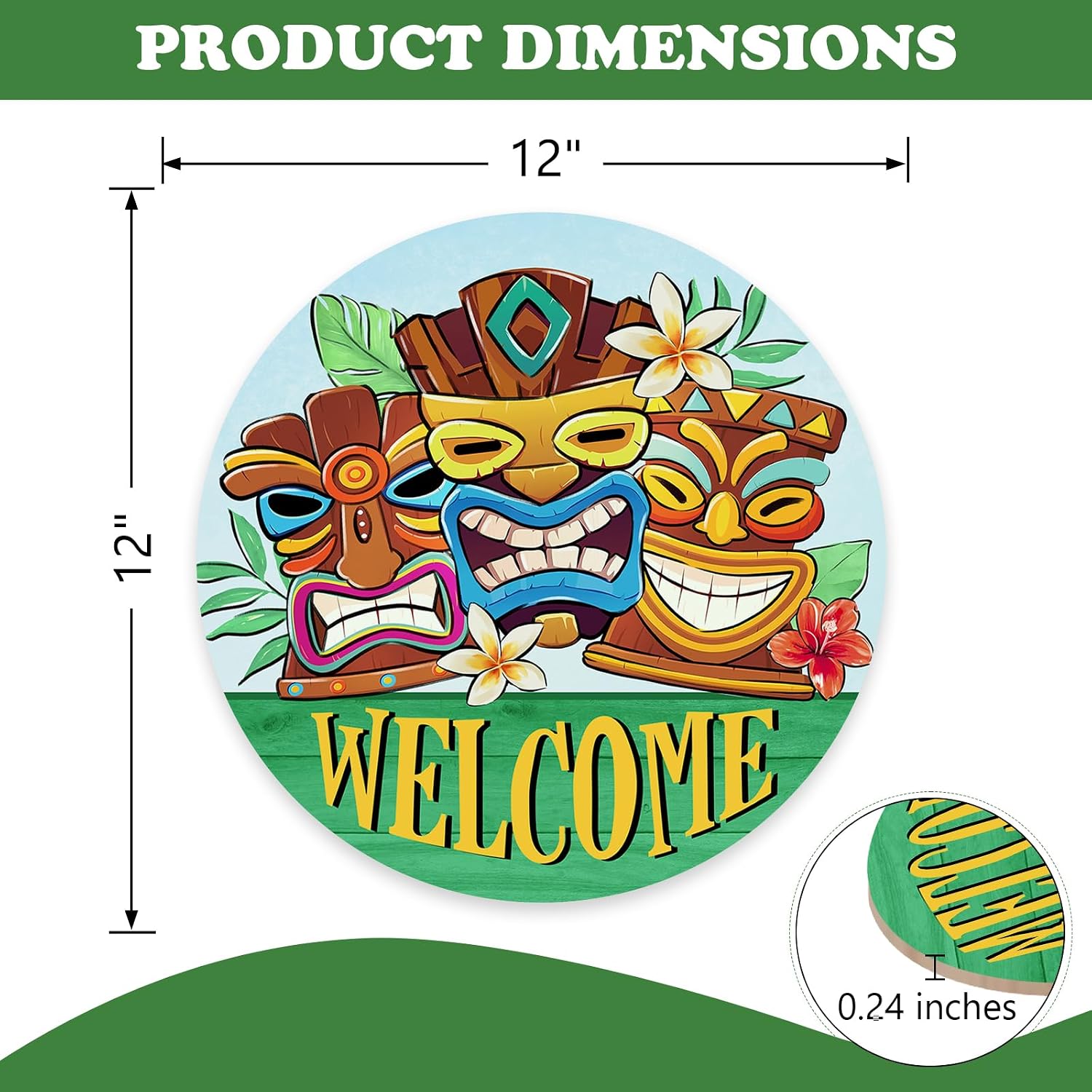 Welcome Summer Tiki Front Door Sign, Hawaiian Tropical Plant Floral Wood Plaque Hanger Outdoor Tiki Bar Luau Party Decor, Farmhouse Wooden Wreath Indoor Wall Hanging Home Decoration