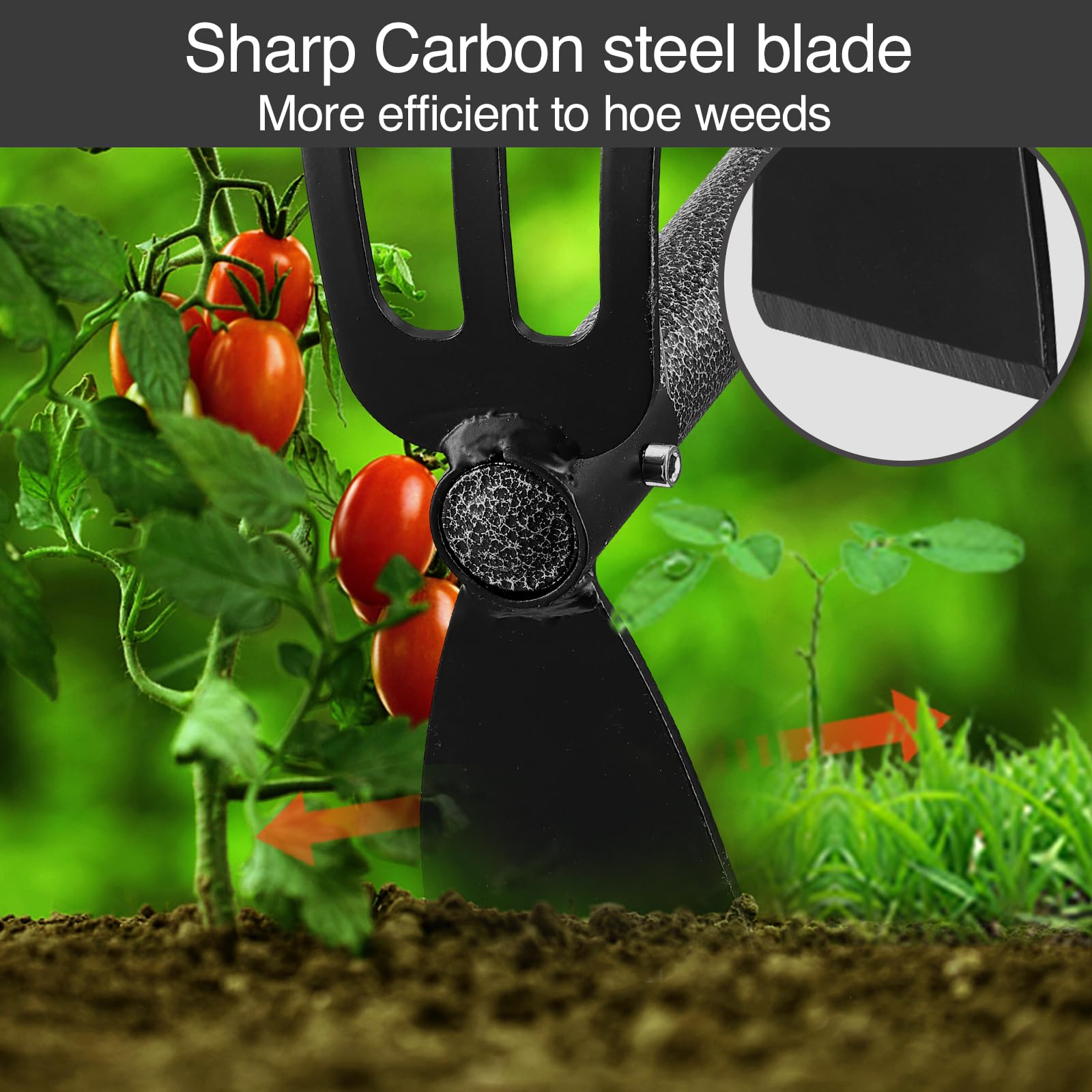 Zappa e coltivatore attrezzi manuali da giardinaggio, zappa da giardino in acciaio inox resistente e 3 forchette per giardinaggio diserbo piantare con manico regolabile 114,3 cm