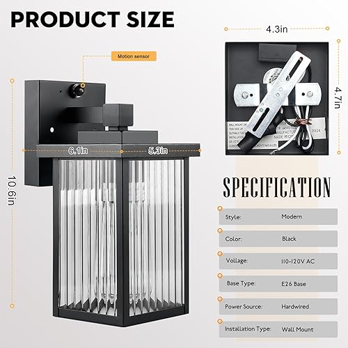 Miniatura 42 de Paquete de 2 luces de pared para exteriores de la casa, luces de porche del atardecer al amanecer, impermeables, color negro mate, para puerta