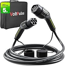 VoltPulse Type 2 Electric Car Charging Cable, 22kW 32A Three Phase 5M EV/Electric Vehicle and Rechargeable Hybrid Type 2 to Type 2 with Carry Bag, Compatible with Model 3 Zoe e-Tron
