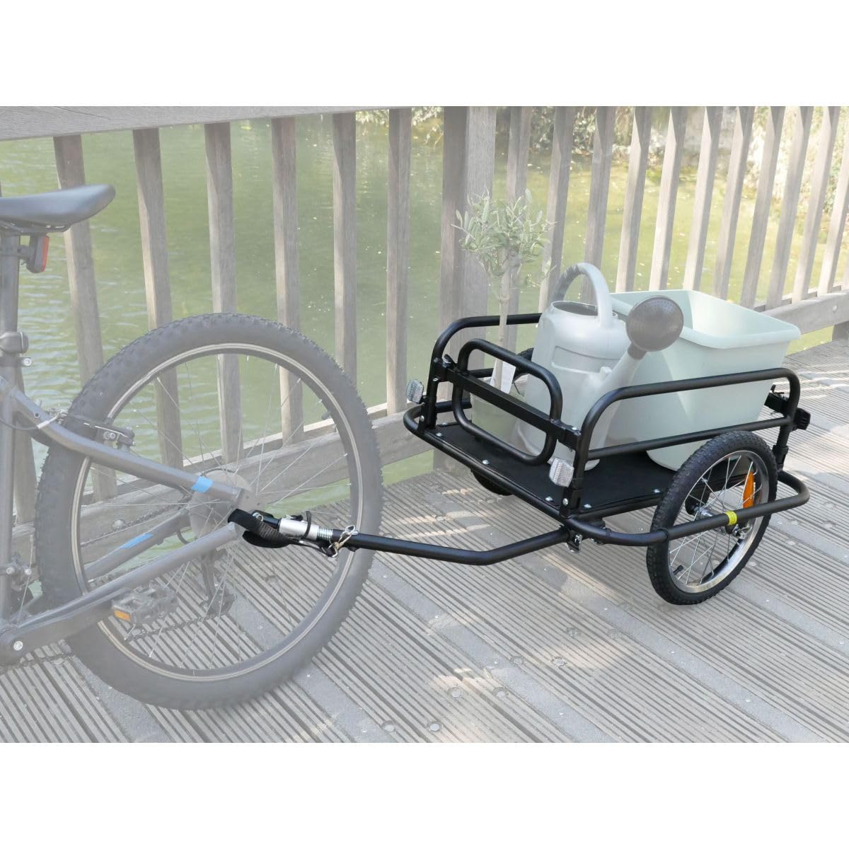 BIKE ORIGINAL - Remorque Vélo en Acier - Remorque Marchandises 60L - Structure Solide en Acier Noir - Compatible Vélos 26" à 28" - Roues Pneumatiques 16" - Barre d'Attelage Réversible - Pliable
