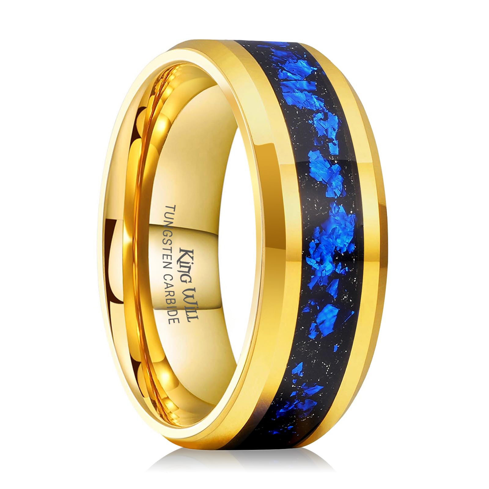 King Will Mens Wedding Band with Foils Inlay, Black/Silver/Gold