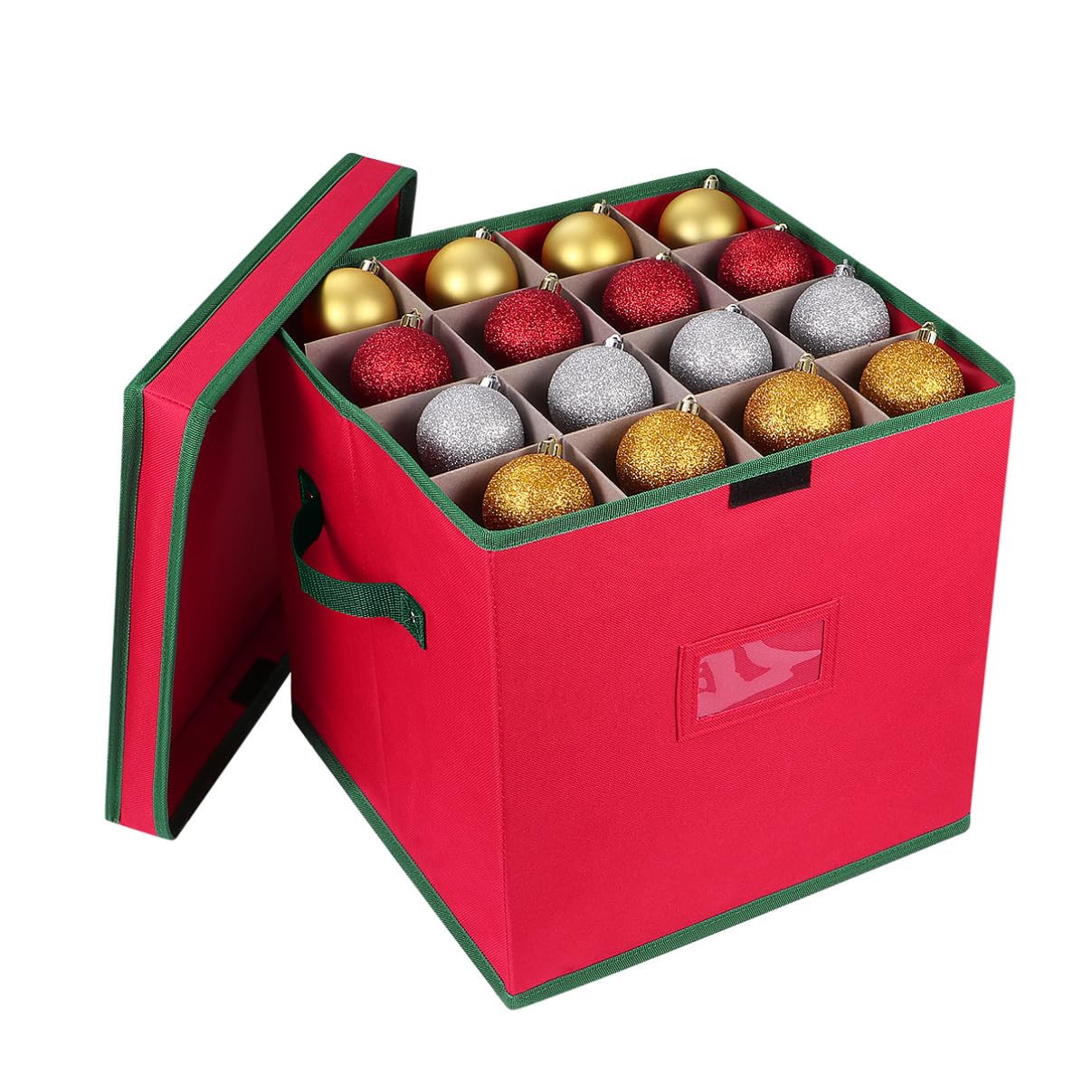 Alipis Aufbewahrungsbox für Weihnachtsschmuck mit Deckel, Rot 64 Stück