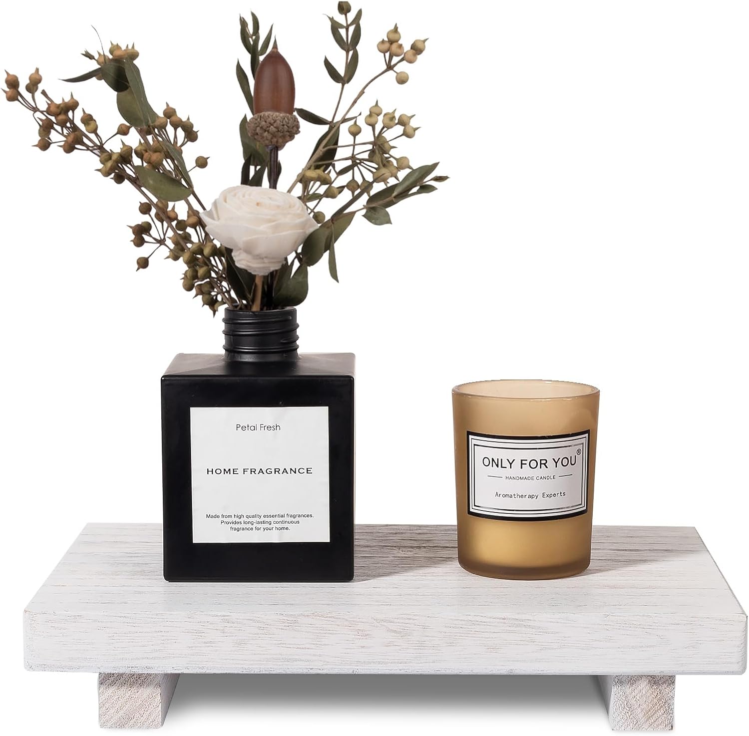 zoocatia Small Wood Tray Pedestal Stand Farmhouse Bathroom Decor Decorative Wooden Riser Kitchen Soap Dish Holder for Vanity, Counter, Sink, 9 x 5.9 - White