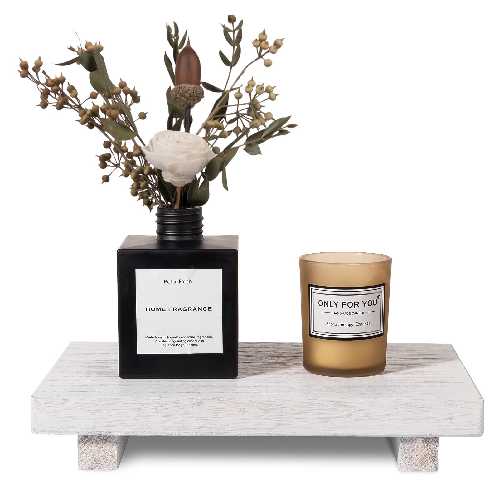 zoocatia Small Wood Tray Pedestal Stand Farmhouse Bathroom Decor Decorative Wooden Riser Kitchen Soap Dish Holder for Vanity, Counter, Sink, 9" x 5.9" - White