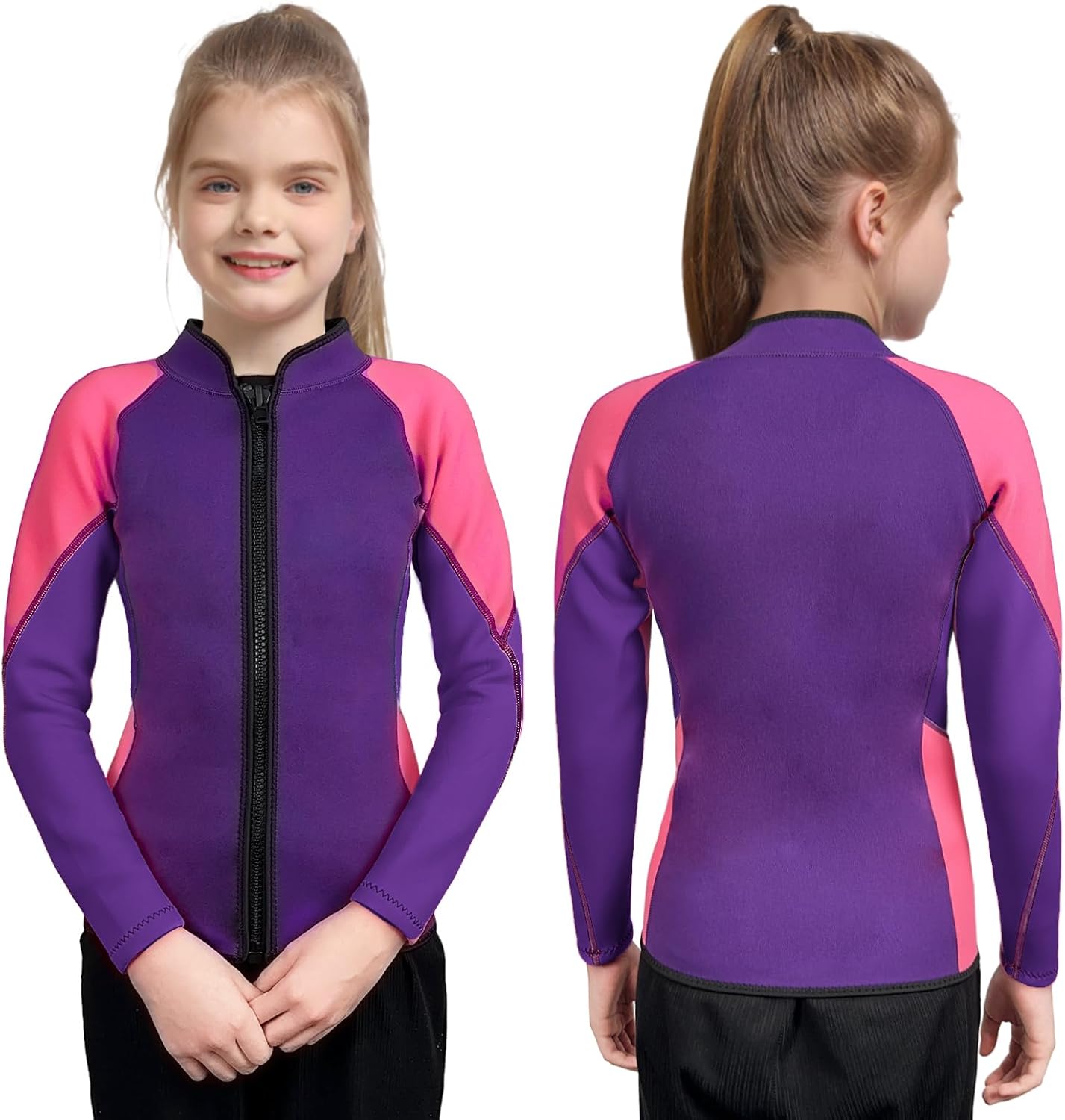 Kids Wetsuit Top for Boys Girls 2mm 3mm Neoprene Toddlers Long Sleeve Front Zipper Thermal Wetsuit Jacket Keep Warm Swimwear for Surfing Swimming Surfing Boating
