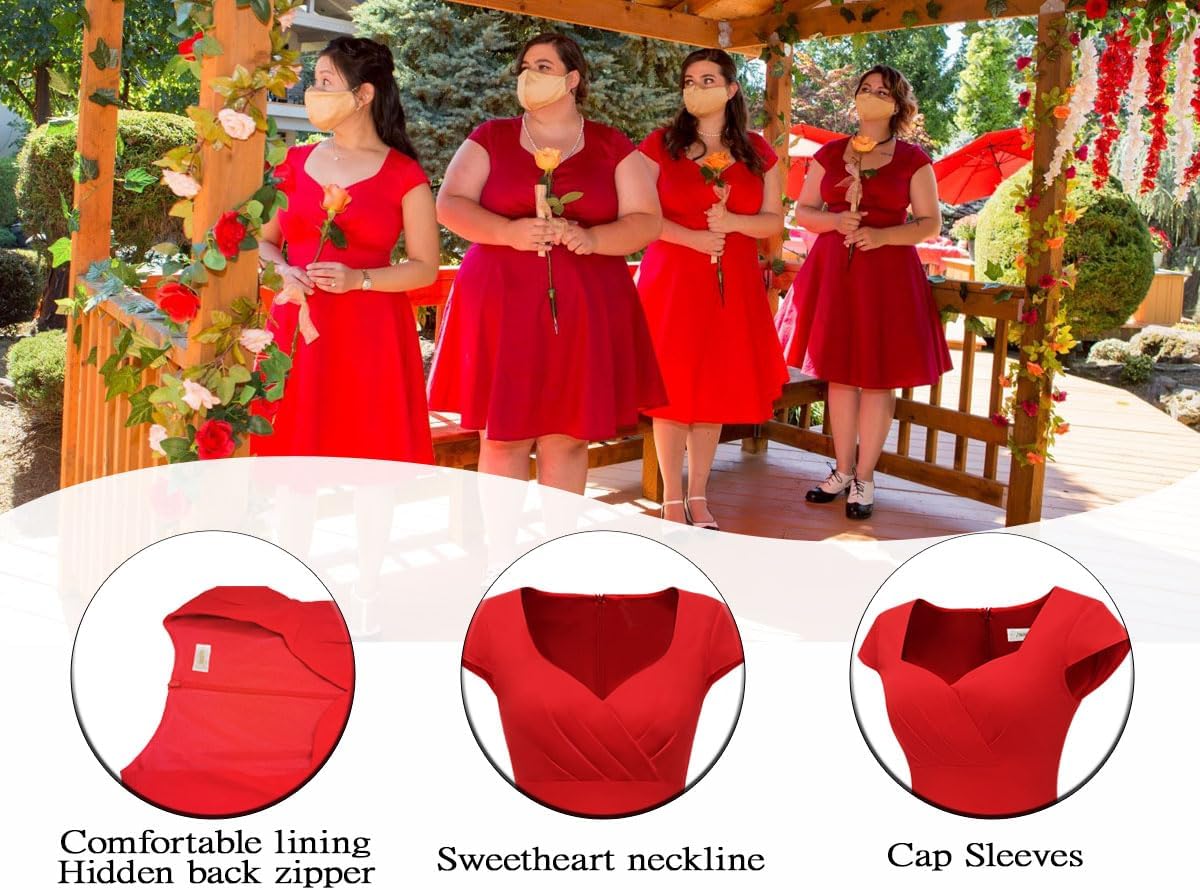 Hanpceirs Women's Cap Sleeve 1950s Retro Vintage Cocktail Swing Dresses with Pocket - Image 5