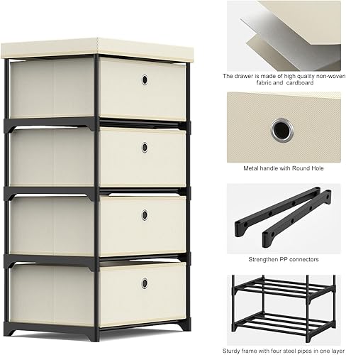 Miniatura 4 de Cómoda con 4 cajones de almacenamiento, baúl de almacenamiento de tela para armario, dormitorio, dormitorio, pasillo, unidad organizadora de ropa