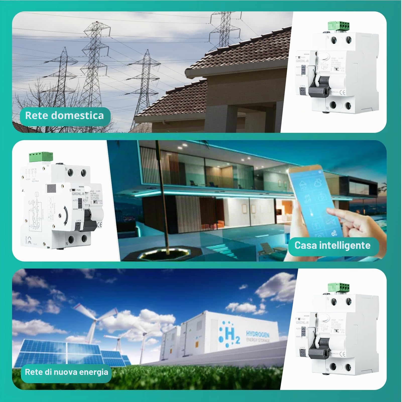 Interruttore Differenziale Riarmo Automatico 40A 30MA 2P Salvavita Riarmo Automatico MCB/RCCB 15 Min Automatica Riarmo RS485 Telecomando Nessuna Operazione Manuale Richiesta.