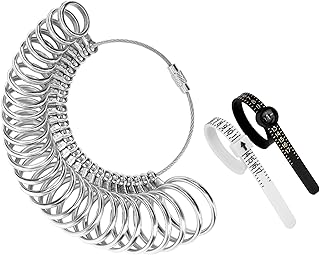 TUNQISM Ring Sizer Measuring Tool Kit, 27 PCS Stainless Steel Measuring Ring Tool, US Ring Size 0-13 with Half Size, 2 PCS Reusable Finger Size Tape with Magnified Glass 1-17 USA Rings Size