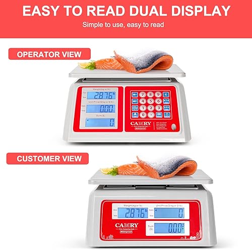 Miniatura 4 de CAMRY Báscula comercial impermeable IPX7 de 66 libras / 66.1 lbs de precio digital para computación de productos de carne con retroiluminación