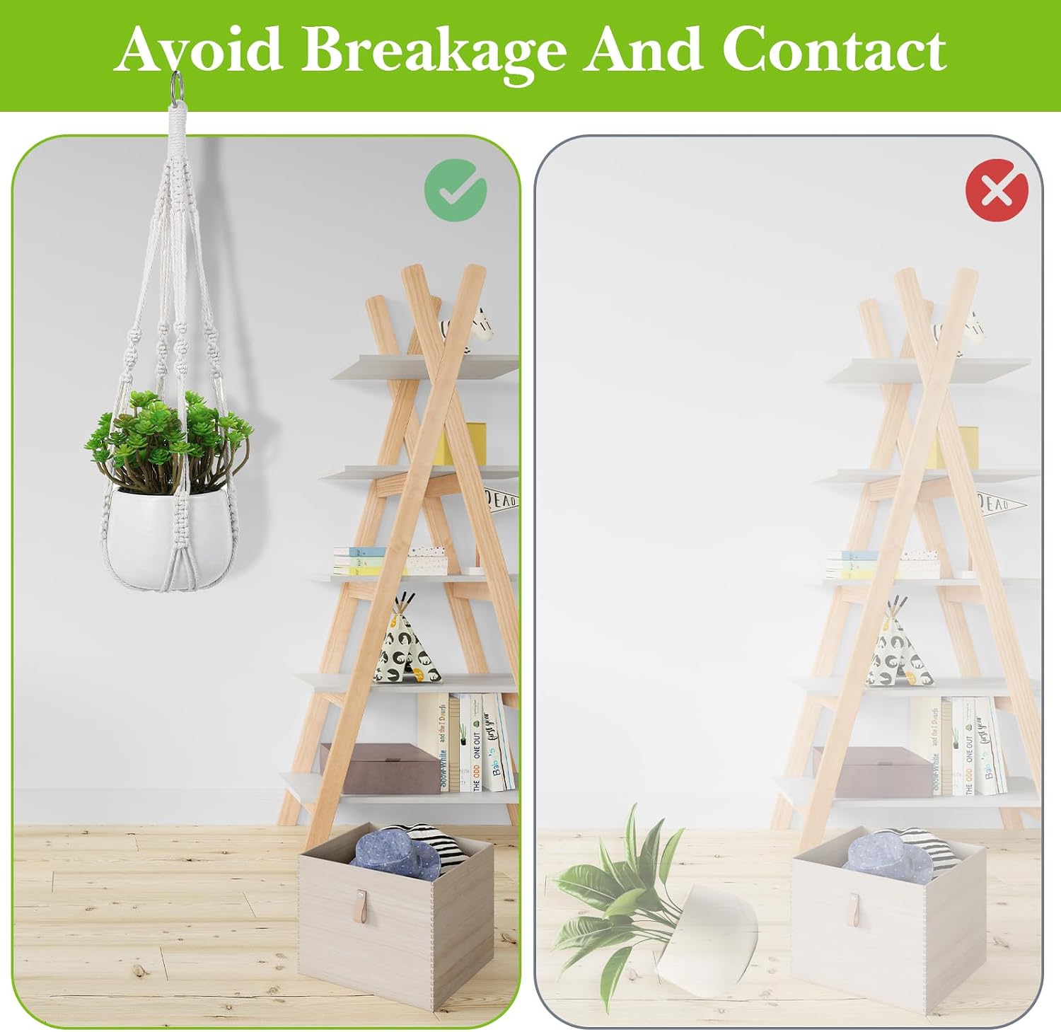White Macrame Plant Hanger Set, 2 Pack Boho Hanging Plant Holder, Plants Hanger for Indoor Outdoor Home Decoration, 21 Inchs Braided Cotton Hanging Planters for Indoor Plants, No Tassels