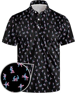 Golf Polo Shirts for Men Funny Print Short Sleeve Golf Shirts Performance Golf Polos