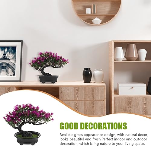 Vista 6 de Hemoton Decoración de oficina, árbol de pino artificial, decoración de fiesta de Navidad, bonsái, decoración del hogar, plantas falsas para pared