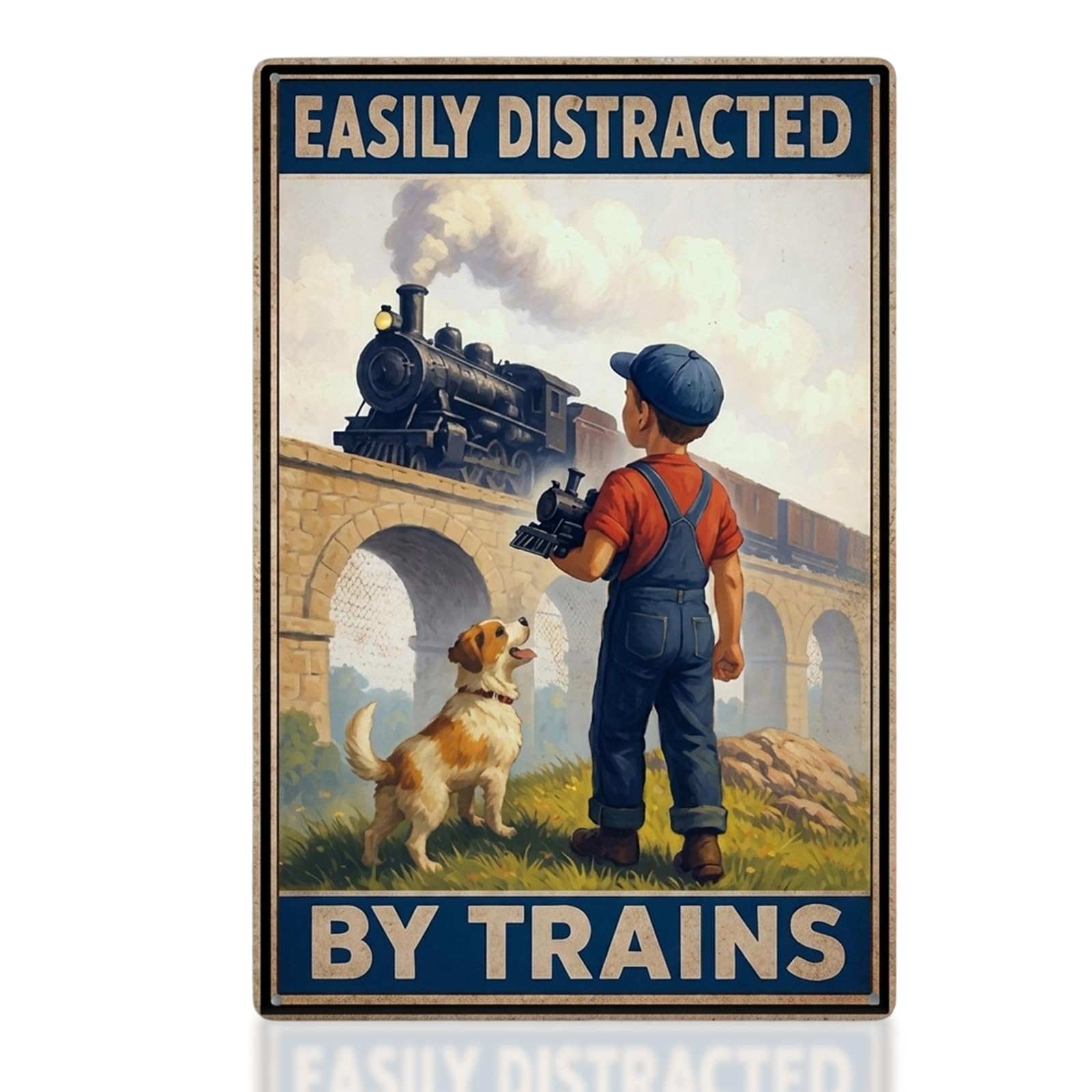 Train Gifts for Men, Steam Train Gifts for Men, Metal Signs with Vintage Design, Garden, Ideal for Man Cave Decoration and Themed Room Accent, Retro Nostalgic Wall Patch Mural