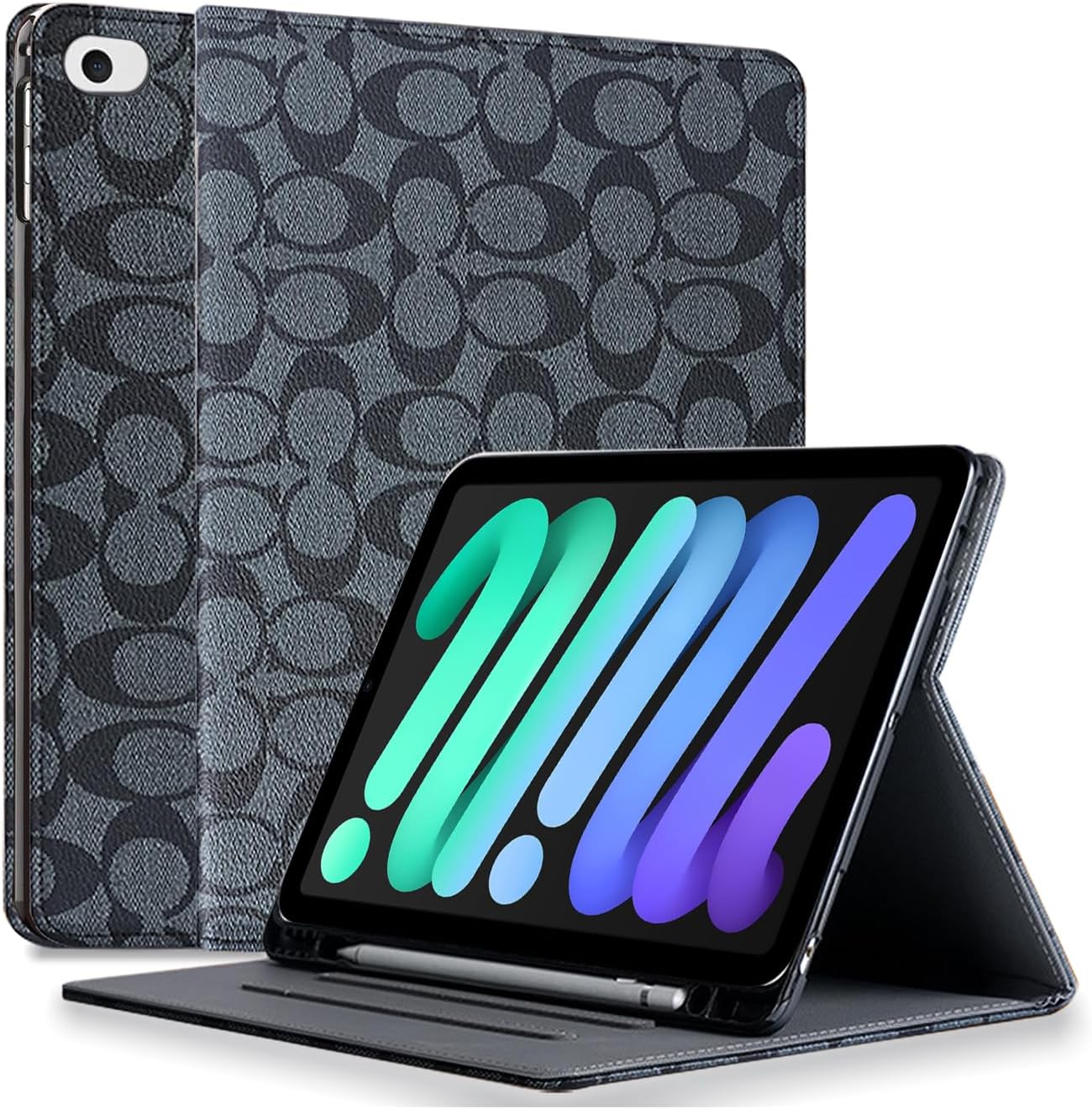 Designer Luxury Compatible with iPad Mini 5 2019/Mini 4 2015 (5th/4th Generation 7.9 inch) Aesthetic Retro Leather,with Pencil Holder and Soft TPU Back Case,Auto Sleep/Wake,for Women Girls-Black