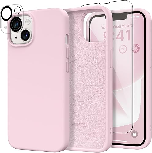 Miniatura 10 de GONEZ Funda de silicona para iPhone 14, con 2 protectores de pantalla + 2 protectores de lente de cámara, forro de microfibra suave antiarañazos,