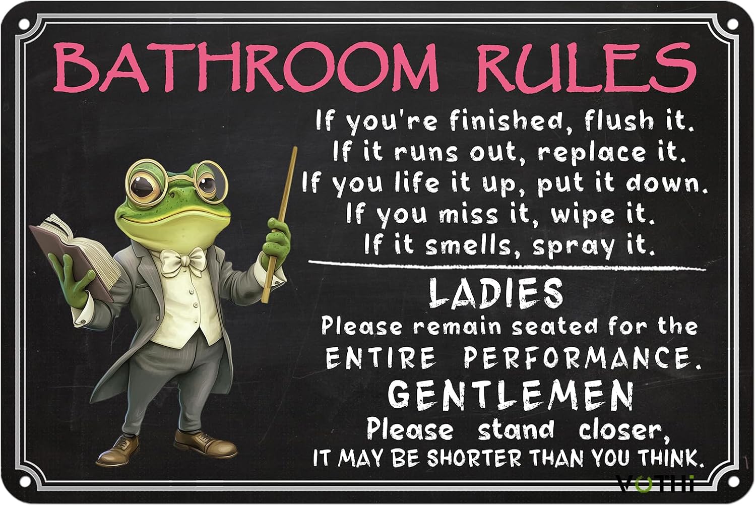 Funny Frog Metal Sign Bathroom Rules Decor Wall Art,8x12 Inch
