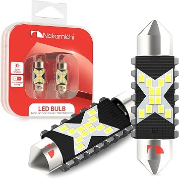 Nakamichi LED Bulb 578 C5W Festoon LED Bulbs CANBUS Error Free 12-SMD 2016 Chipsets 6000K White Replacement for Car Interior Map Dome Courtesy License Plate Lights Pack of 2 White Color, 41mm