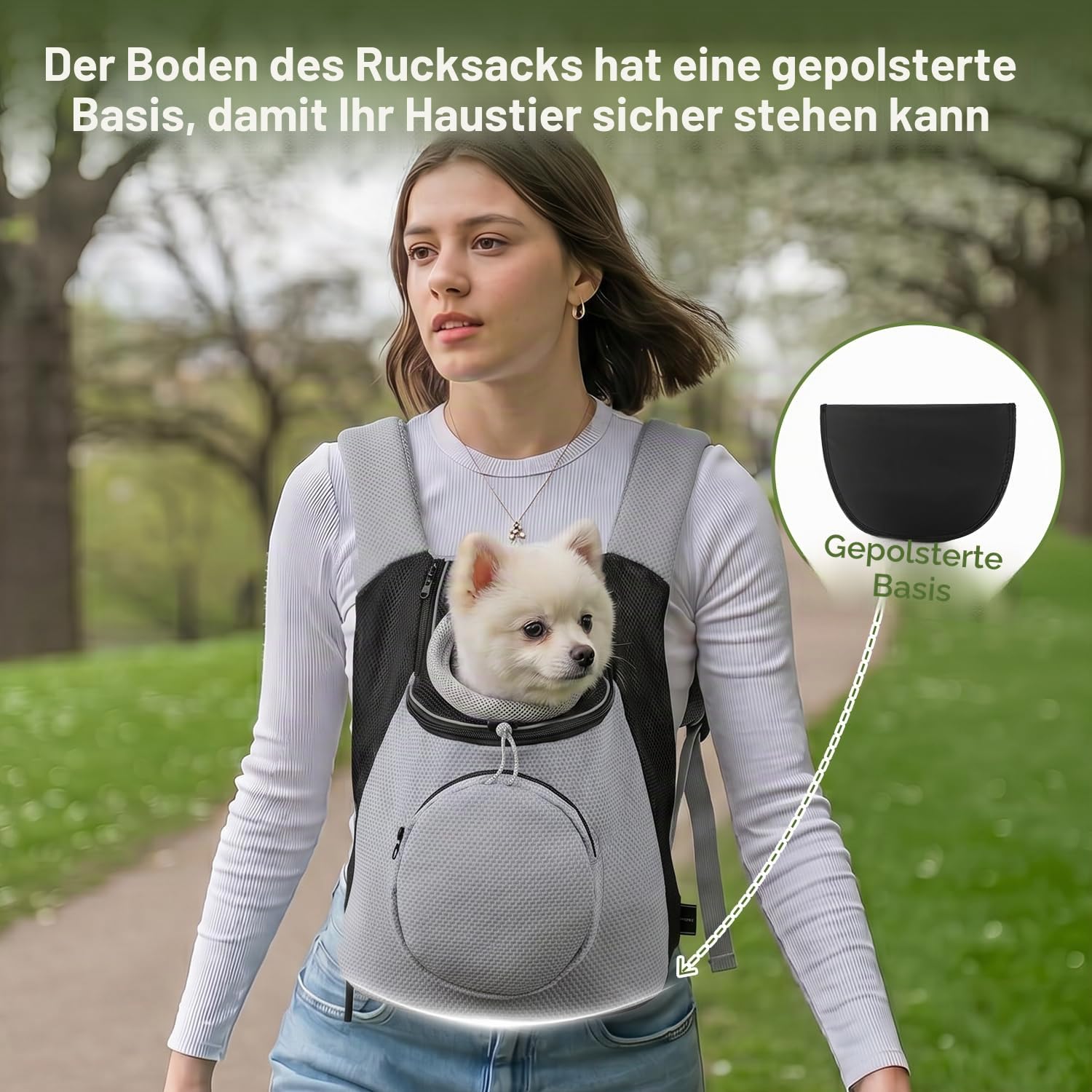 BONTHEE Hundetrage-Rucksack für kleine Hunde & Welpen – atmungsaktiver Frontrucksack mit PE-Boden und Aufbewahrungstasche, für Outdoor, Wandern & Reisen, bis 4.5kg